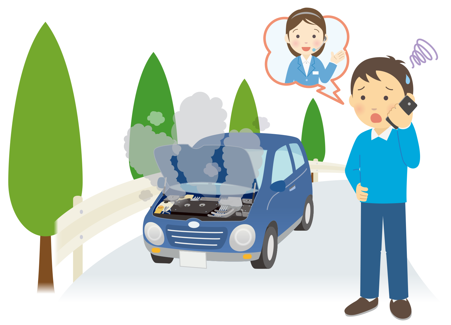 外出先で電話する男性のイラスト